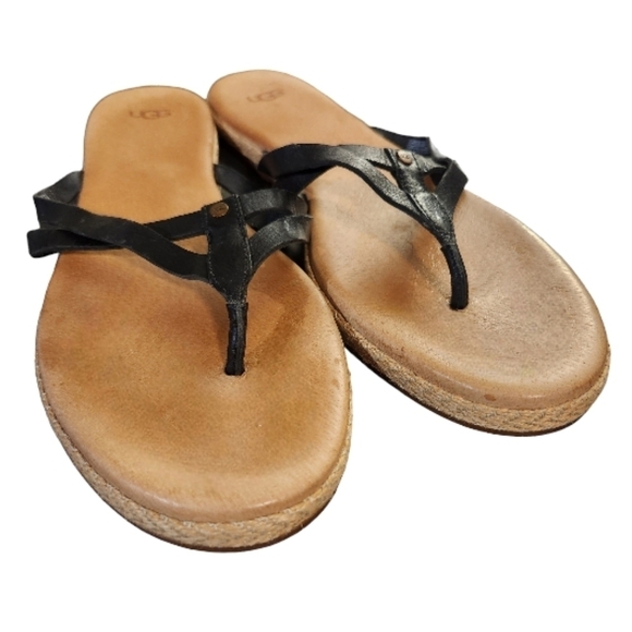UGG Women's Annice Flip Flop BlackLeather and Jute Size 10 - Picture 5 of 12